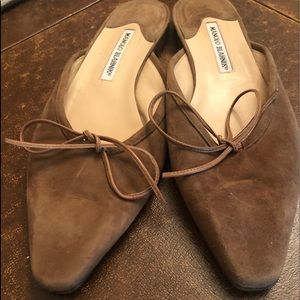 Manolo Blahnik Tan suede mules
